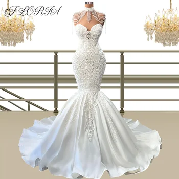 2022 Бяла сватбена рокля Русалка в африканския стил с висока врата, дантелени сватбени рокли от органза, реколта сватбени рокли по поръчка, Vestidos de noiva