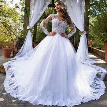 Апликация, Vestidos, ново страхотно сватбена рокля с влак, 2021, зашеметяващи сватбени рокли с деколте Vestido De Noiva, сватбени рокли