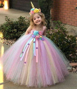 Модни рокли с цветя модел за момичета, детски рокли с единорогом, бална рокля, вечерни рокли