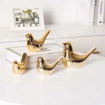 2 бр. керамични фигурки на птици Златен начало декор статуетка в съвременен стил, декоративна за хол, спалня, офис, настолни бижута
