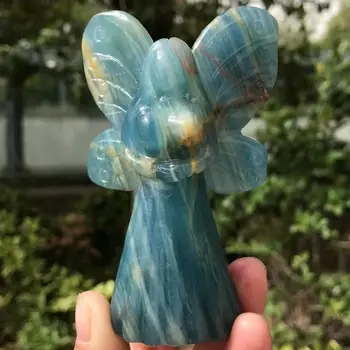 100 мм натурален син на Dark ръчна дърворезба крила на пеперуда ангел Фигурка кристални крила Скулптура Занаят украса