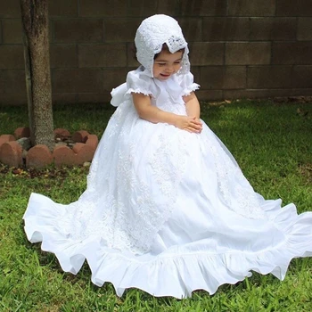 Рокли за кръщаване на малки момиченца, дрехи за кръщаване на новородени, дантелено рокля на принцеса за рождения ден на 1 година