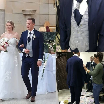 Моден костюм на младоженеца, 2 предмета, с джоб на ревера, смокинг за бала, ушити по поръчка блейзери, яке, панталони по поръчка