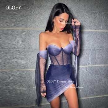OLOEY Секси синьо мини-секси коктейл рокля Арабското женствена рокля за бала, дебнещ вечерна рокля, клуб летни плажни вечерни рокли