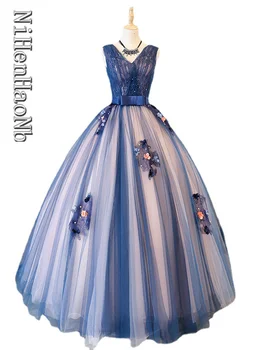 Буйни Рокля Син Цвят Vestidos De Xv Azul Луксозни Бални Рокли Vestido Elegante Vestido 15 Anos Princesa