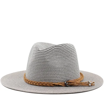 Нова лятна мъжки солнцезащитная шапка с колан, ежедневни панама за почивка, сламена шапка, дамски плажни джаз мъжки шапки, сгъваема уводна част