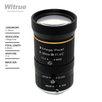 Обектив за видеонаблюдение Witrue HD 3,0 мегапиксела 8-50 мм c монтиране F1.4 1/2