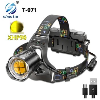 Супер ярък led фар с топки лампи XHP90 Водоустойчив фаровете с индикатор за мощност, подходящи за изследвания, лов, риболов