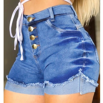 Дънки Wepbel, женски сексуални градиентные дънки с висока талия, стегнати дънкови шорти, застиранные скъсани сини летни къси дънки, дънкови панталони