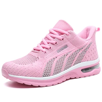 Нови маратонки дишащи дамски маратонки, летни лек окото маратонки на въздушна възглавница Дамски спортни обувки за outdoor обувки за тренировки дантела