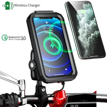 Водонепроницаемое мотоциклетное безжично зарядно устройство, щипка за телефон Qi/C USB 3.0, държач за мобилен телефон, щипка за телефон на волана, двоен изход
