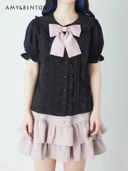 Японски Сладки Лък, Женска Риза С къс ръкав, Дамски Риза в стил Лолита