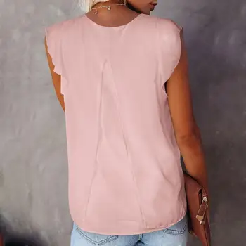 Дамски шифоновая тениска, Стилни двупластова шифоновая женска тениска с V-образно деколте, Лек Летен топ с изгорени ръкави за ежедневието