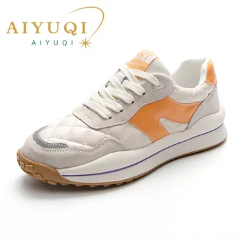 Маратонки AIYUQI, дамска мода 2023, пролетно новост, спортни дамски студентски обувки Forrest Gump от естествена кожа, дантела, дамски студентски обувки Forrest Gump за жени