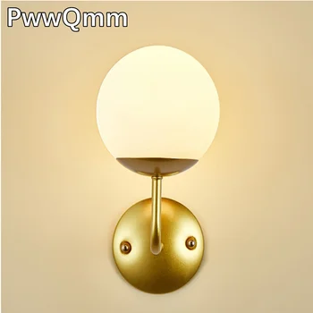 Европейският стил на Стъклена топка нощни led монтиран на стената лампа, Златен Черен Завъртане на Лоста Led Монтиране на Нощна Лампа Стая Спалня Хол Декора на Стените