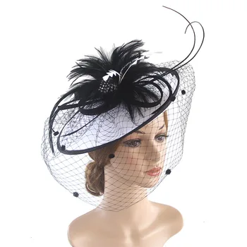 Дамски шапка-чародейката с цветове, дамски окото превръзка на главата с пера и клип, прическа за младоженци, коктейл чай