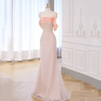Секси бална рокля за абитуриентски бал с отворени рамене, розово, расшитое във форма на пръчки, на дълги сватбени рокли на Русалка, празнична облекло, празничните рокли