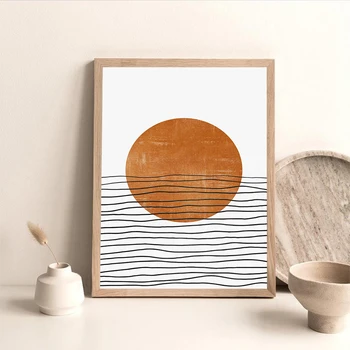 Слънцето Океана платно картина модерен абстрактен пейзаж плакат Бохо лекота принт Съвременно изкуство Стенни картина интериор дневна