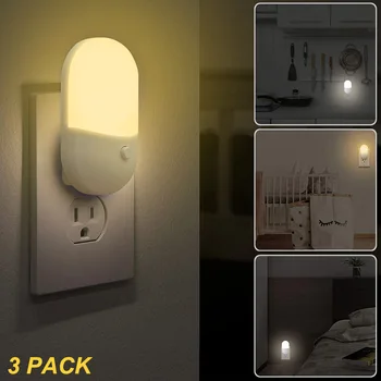 ЕС/САЩ plug-in led нощни лампи Топъл бял с регулируема яркост малка странична лампа за спални, енергоспестяващ лампа за коридора, стълбите