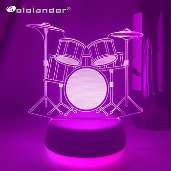 Креативна барабанная инсталиране на 3D лампа с 7 дистанционни управления дистанционно управление, за да промените цвета/ Сензорен превключвател на led 3D лека нощ Музикални инструменти атмосферни лампа