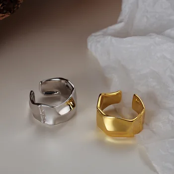 Младост сила Широки масивни ръба от сребро 925 проба от Отворен пръстен с огледално покритие минималистичные пръстени R1011