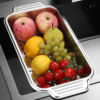 Кухненска мивка от неръждаема стомана 304, кошница за източване, телескопична стойка за източване, сушилня за зеленчуци и плодове, пръчици за хранене, на срока за съхраняване на прибори