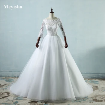 ZJ9091 Бели дантелени рокли цвят слонова кост за булката рокля 2023 с ръкав, голям струята, плюс Макси размер от 2 до 28 Вата по поръчка