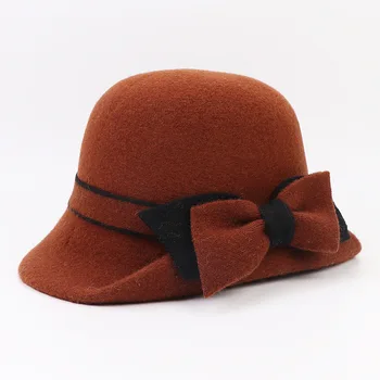 Елегантна официална дамска вълнена шапка, топло фетровая зимни фетровая шапка, шапка-бомбе, перлата на носа, дамски празнична шапка-дерби, сватбена шапка за църквата