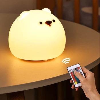 Cartoony силикон мечка нощна светлина Сензорен екран сензор за Цветна настолна лампа с затъмняване, USB Акумулаторна декоративна нощна лампа за детска подарък
