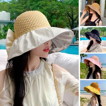 Солнцезащитная шапка с широка периферия, плетене, празен купол, процеса на декориране на носа, дамски цветен пътна шапка-кофа, модни аксесоари